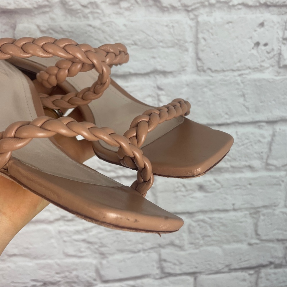 Schutz Tan Nude Braided Block Heel Sandals Size 6.5 - Picture 4 of 5